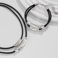 Thumbnail for Chic Layered Textured Cylinder Charm Wax Cord String Necklace Bracelet Set - ArtGalleryZen