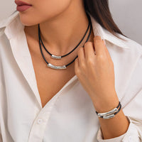 Thumbnail for Chic Layered Textured Cylinder Charm Wax Cord String Necklace Bracelet Set - ArtGalleryZen