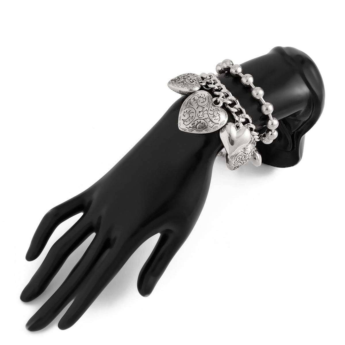Chic Layered Textured Heart Tassel Ball Chain Bracelet Set - ArtGalleryZen