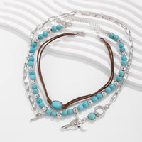 Thumbnail for Chic Layered Toggle Clasp Bull Pendant Turquoise Chain Velvet Necklace Set - ArtGalleryZen