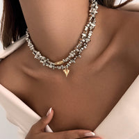Thumbnail for Chic Layered Two Tone Heart Charm Irregular Beaded Choker Necklace Set - ArtGalleryZen