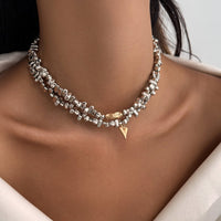 Thumbnail for Chic Layered Two Tone Heart Charm Irregular Beaded Choker Necklace Set - ArtGalleryZen