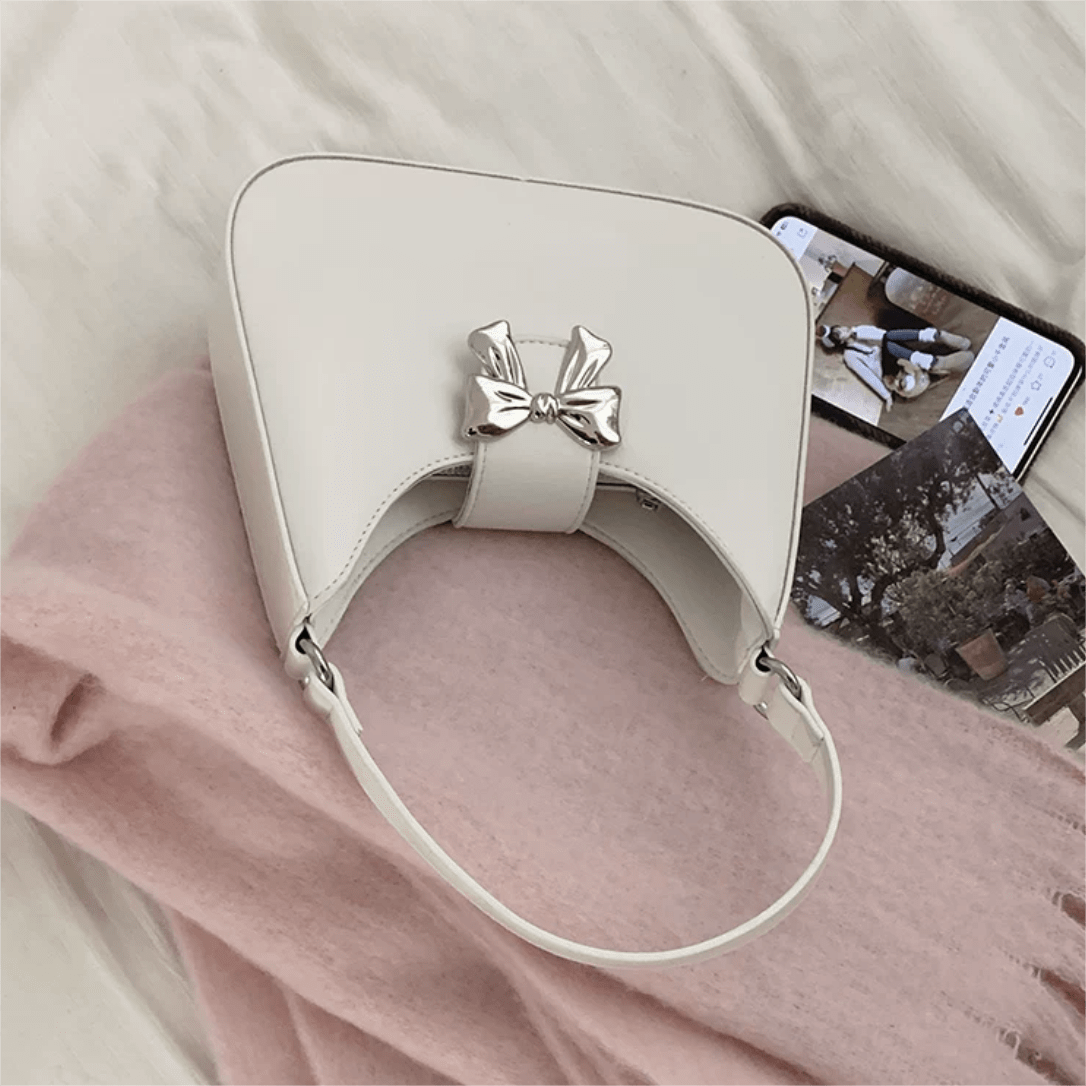 Chic Metallic Bowknot Leather Shoulder Crossbody Bag - ArtGalleryZen