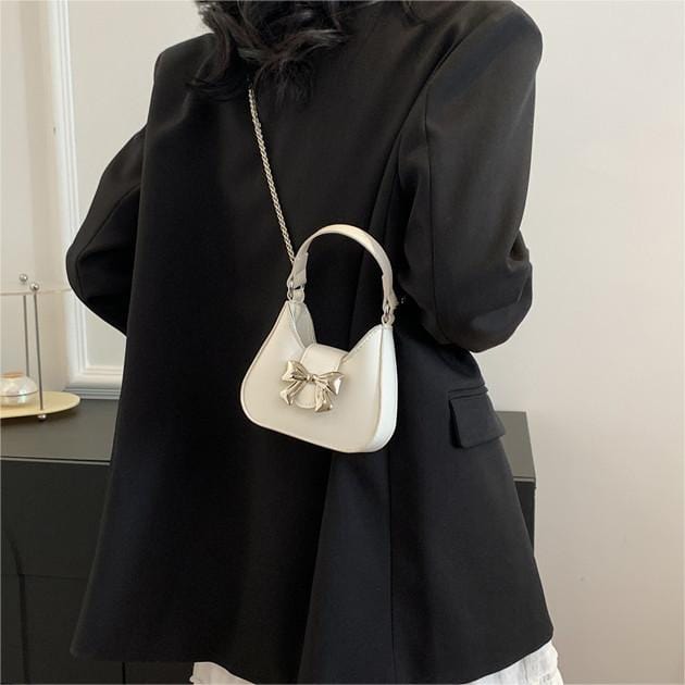 Chic Metallic Bowknot Leather Shoulder Crossbody Bag - ArtGalleryZen