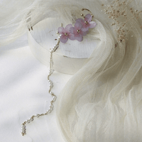 Thumbnail for Chic Peach Blossom Flower Pearl Long Chain Ear Clip Earring - ArtGalleryZen