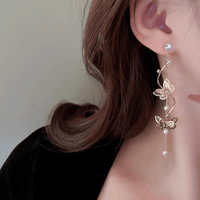 Thumbnail for Chic Pearl Chain Butterfly Dangle Earrings - ArtGalleryZen