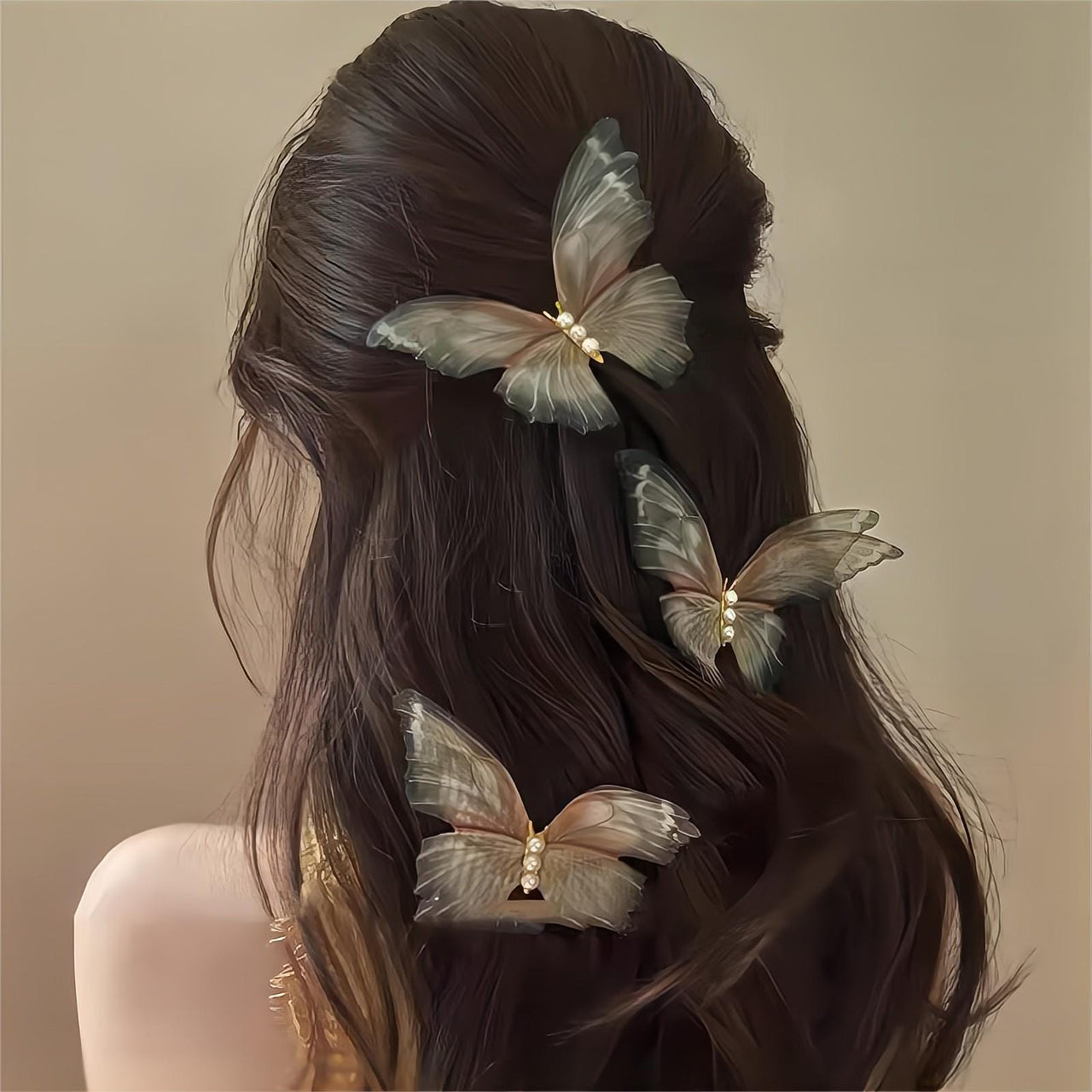 Chic Pearl Charm Sheer Mesh Butterfly Hair Clip - ArtGalleryZen