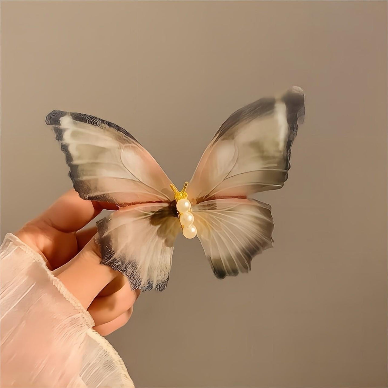 Chic Pearl Charm Sheer Mesh Butterfly Hair Clip - ArtGalleryZen