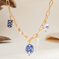 Thumbnail for Chic Pearl Floral Heart Ceramics Pendant Cable Chain Necklace - ArtGalleryZen