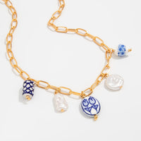 Thumbnail for Chic Pearl Floral Heart Ceramics Pendant Cable Chain Necklace - ArtGalleryZen