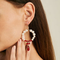 Thumbnail for Chic Pearl Hoop Dangle Crystal Blood Drop Earrings - ArtGalleryZen