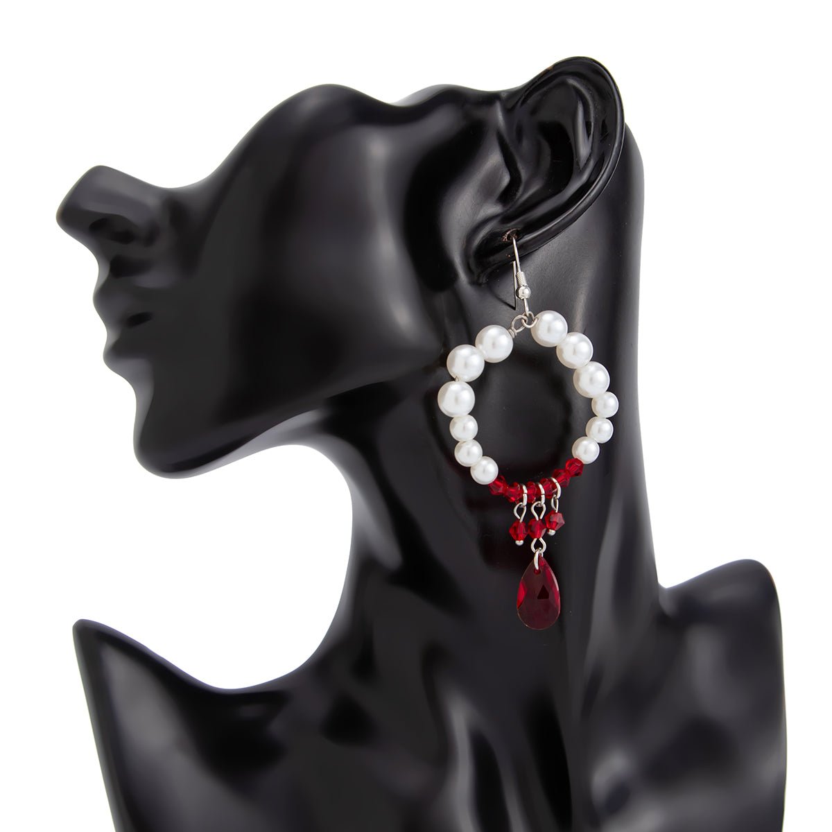 Chic Pearl Hoop Dangle Crystal Blood Drop Earrings - ArtGalleryZen