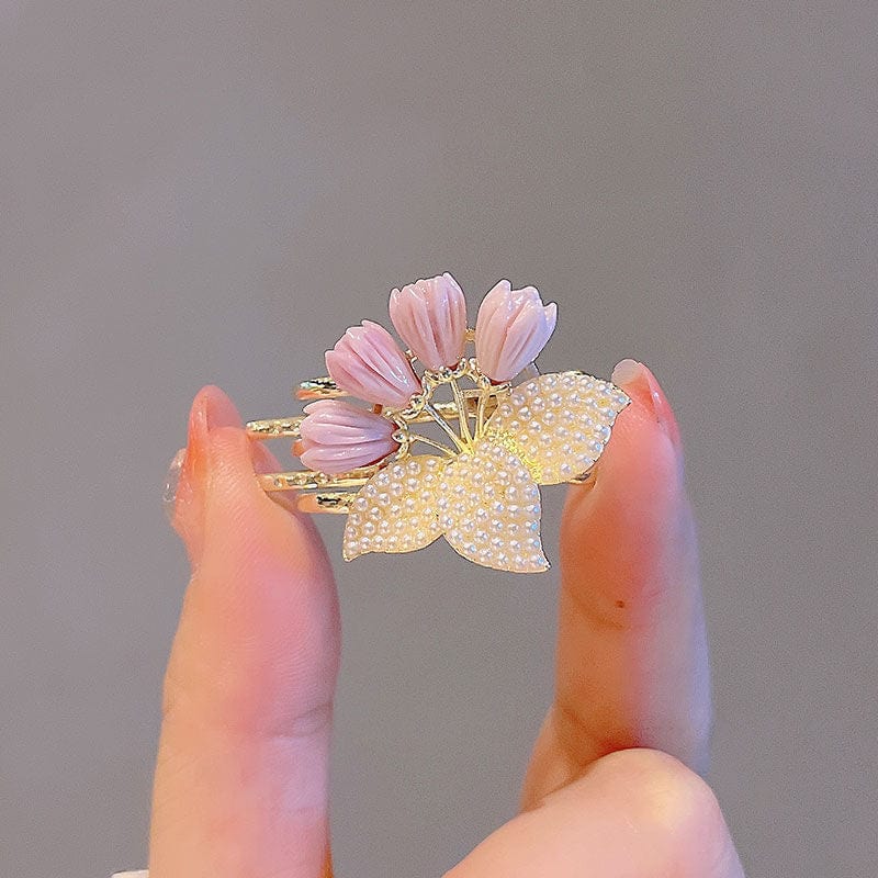 Chic Pearl Inlaid Flower Claw Clip Hair Clip - ArtGalleryZen