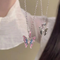Thumbnail for Chic Pink Blue Gradient Enamel Butterfly Necklace - ArtGalleryZen