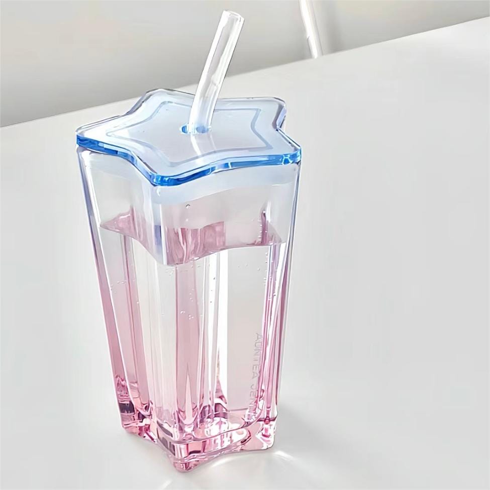 Chic Pink Blue Gradient Lucky Star Crystal Cup - ArtGalleryZen