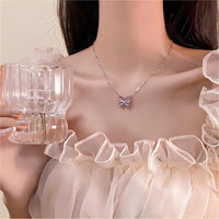 Thumbnail for Chic Pink Cats Eye Stone Butterfly Necklace - ArtGalleryZen