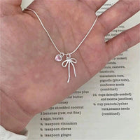 Thumbnail for Chic Pink Crystal Heart Bowknot Pendant Necklace - ArtGalleryZen