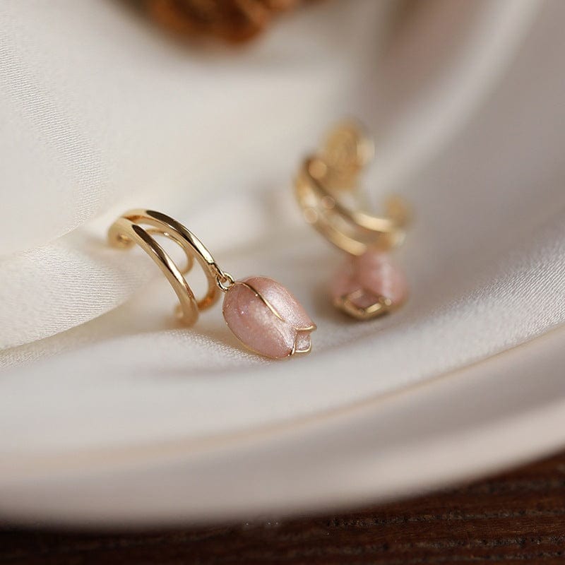 Chic Pink Enamel Tulip Hoop Earrings - ArtGalleryZen