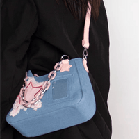 Thumbnail for Chic Pink Star Acrylic Chain Denim Shoulder Crossbody Bag - ArtGalleryZen