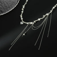 Thumbnail for Chic Rhinestone Heart Pendant Pearl Irregular Beaded Chain Tassel Choker Necklace - ArtGalleryZen