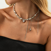 Thumbnail for Chic Rhinestone Heart Pendant Pearl Irregular Beaded Chain Tassel Choker Necklace - ArtGalleryZen
