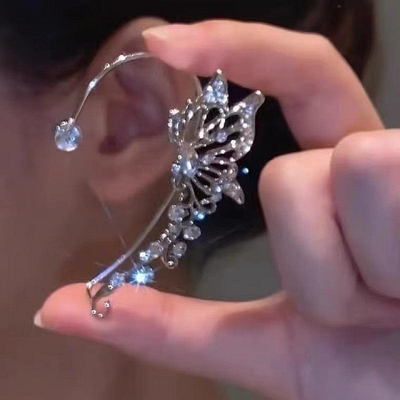 Chic Rhinestone Inlaid Butterfly Shape Ear Cuff Climber Crawler Wrap Earring - ArtGalleryZen