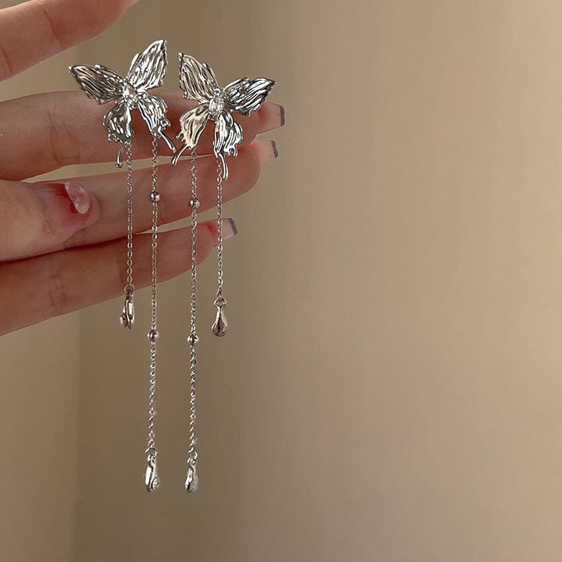 Chic Rhinestone Inlaid Butterfly Tassel Chain Earrings - ArtGalleryZen