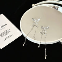 Thumbnail for Chic Rhinestone Inlaid Butterfly Tassel Chain Earrings - ArtGalleryZen