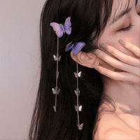 Thumbnail for Chic Rhinestone Inlaid Gradient Butterfly Tassel Chain Hair Clip - ArtGalleryZen