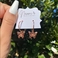 Thumbnail for Chic Rose Gold Butterfly Hoop Earrings - ArtGalleryZen