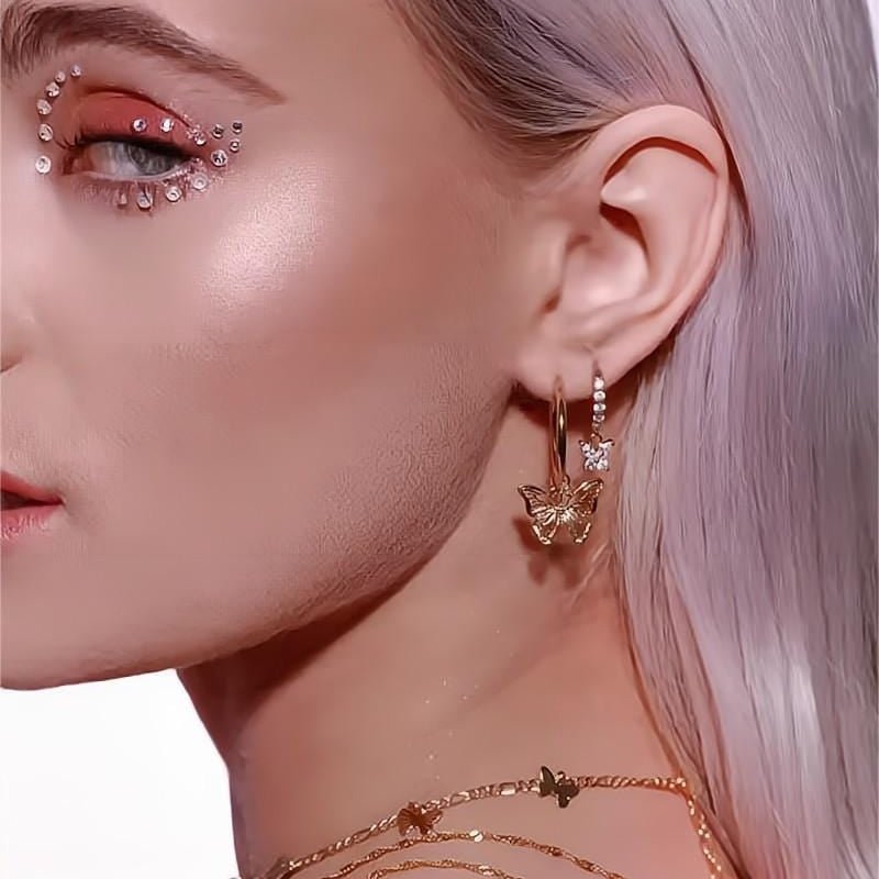 Chic Rose Gold Butterfly Hoop Earrings - ArtGalleryZen