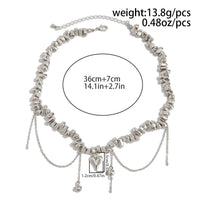 Thumbnail for Chic Silver Tone Heart Chain Tassel Irregular Beaded Choker Necklace - ArtGalleryZen