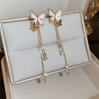 Thumbnail for Chic Sparkling CZ Inlaid Enamel Butterfly Rhinestone Tassel Earrings - ArtGalleryZen