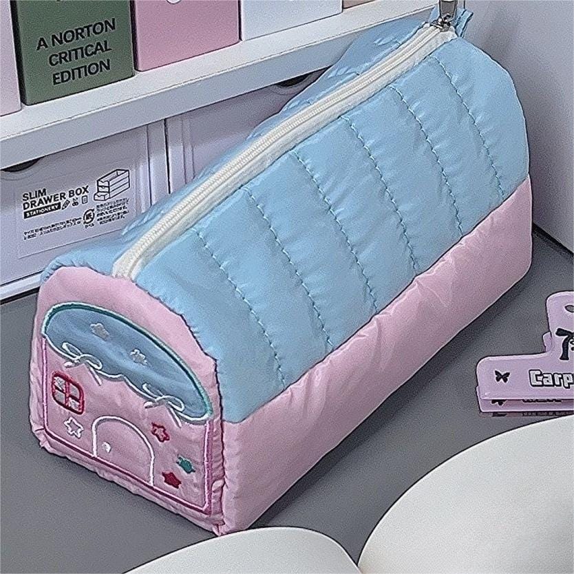 Chic Star Bowknot House Embroidered Pencil Case Storage Bag - ArtGalleryZen