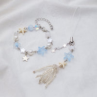 Thumbnail for Chic Star Charm Pearl Crystal Beaded Bracelet Keychain Phone Strap Set - ArtGalleryZen