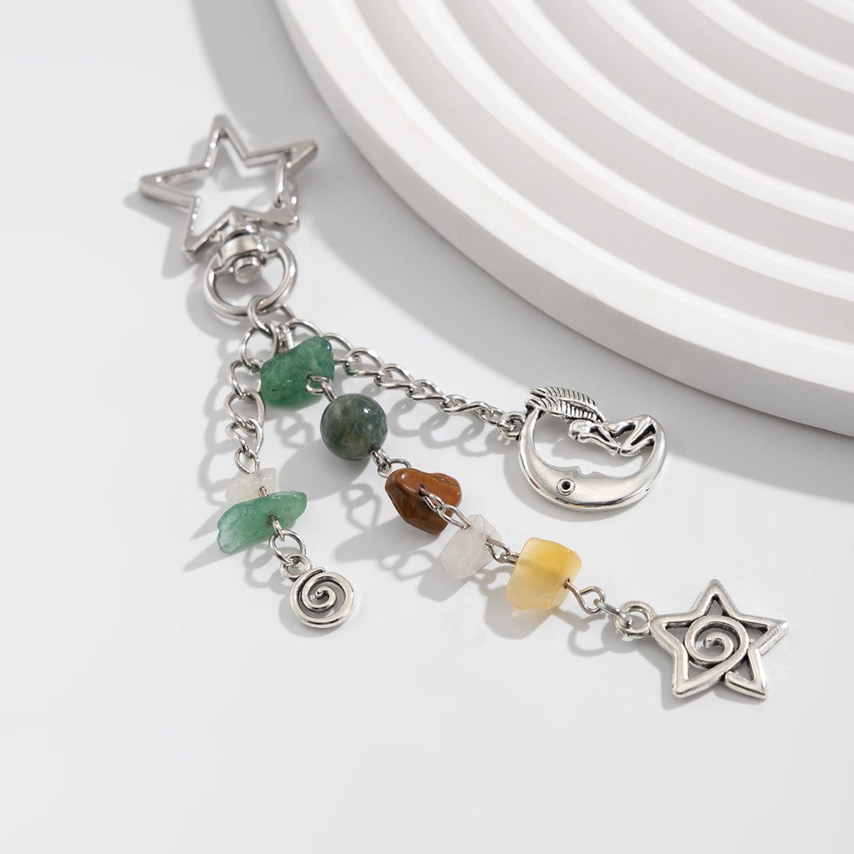 Chic Star Sun Moon Pendant Turquoise Stone Chain Keychain - ArtGalleryZen