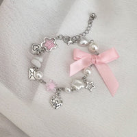 Thumbnail for Chic Strawberry Heart Charm Bowknot Pearl Chain Bracelet - ArtGalleryZen