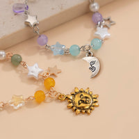 Thumbnail for Chic Sun Moon Charm Pearl Crystal Chain Matching Bracelet Set - ArtGalleryZen