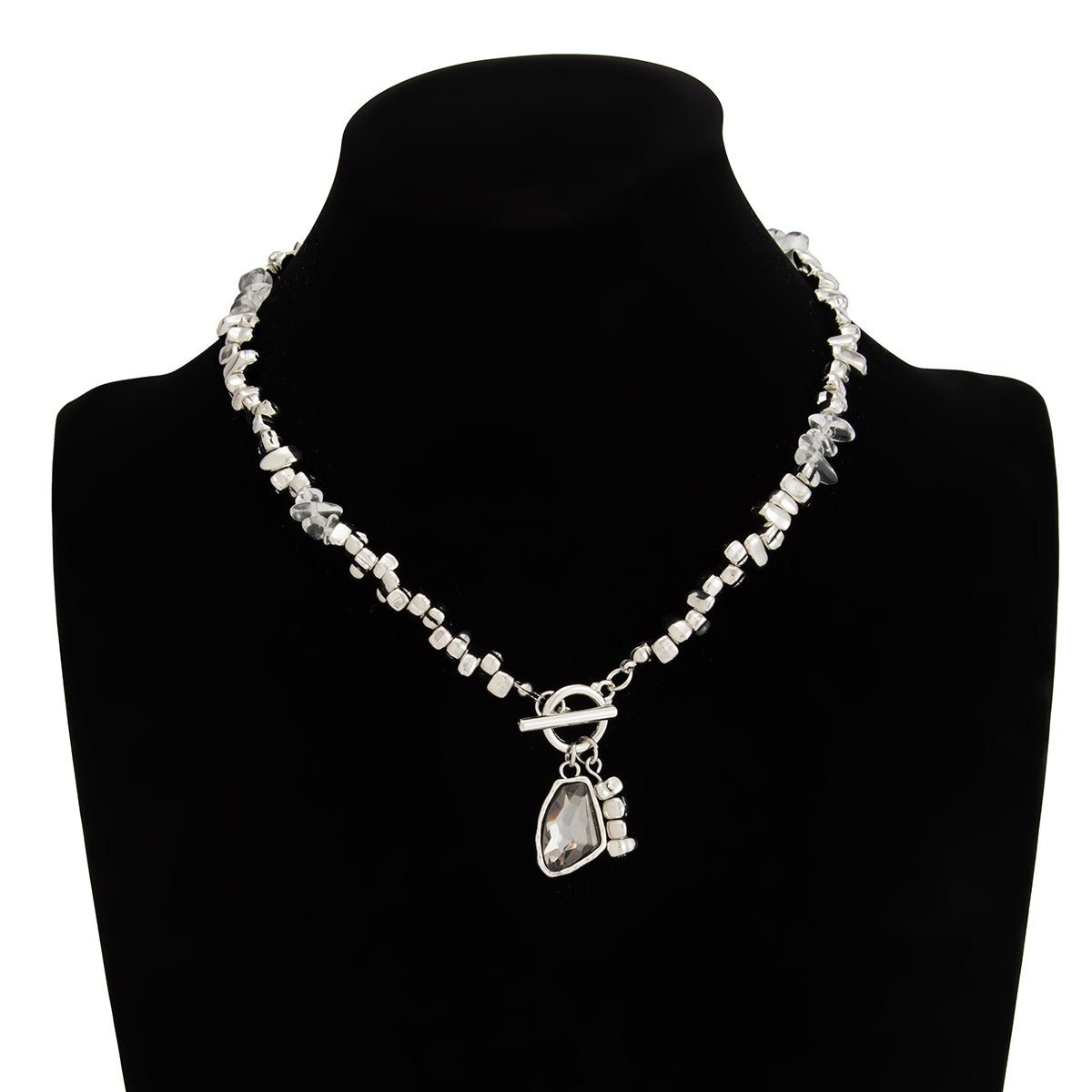 Chic Toggle Clasp Rhinestone Pendant Pearl Irregular Beaded Necklace - ArtGalleryZen