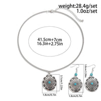 Thumbnail for Chic Turquoise Inlaid Carved Sunflower Pendant Necklace Earrings Set - ArtGalleryZen