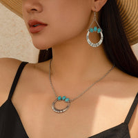Thumbnail for Chic Turquoise Inlaid Hoop Charm Necklace Earrings Set - ArtGalleryZen