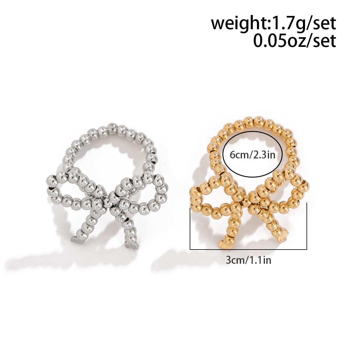 Chic Two Tone Beaded Bowknot Ring Set - ArtGalleryZen