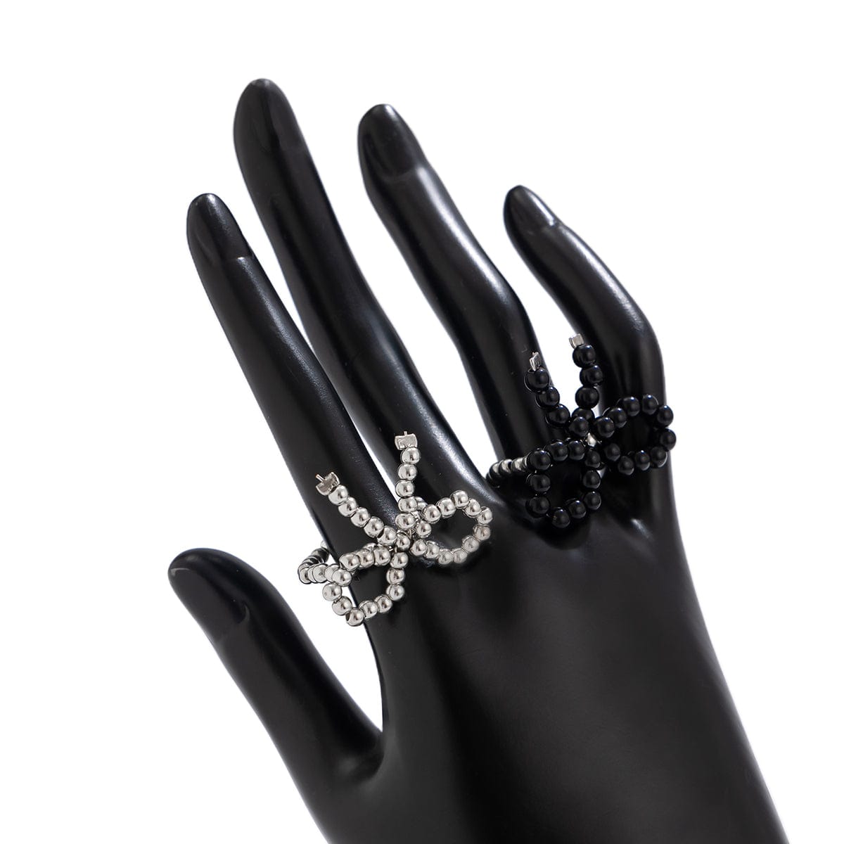 Chic Two Tone Beaded Bowknot Ring Set - ArtGalleryZen