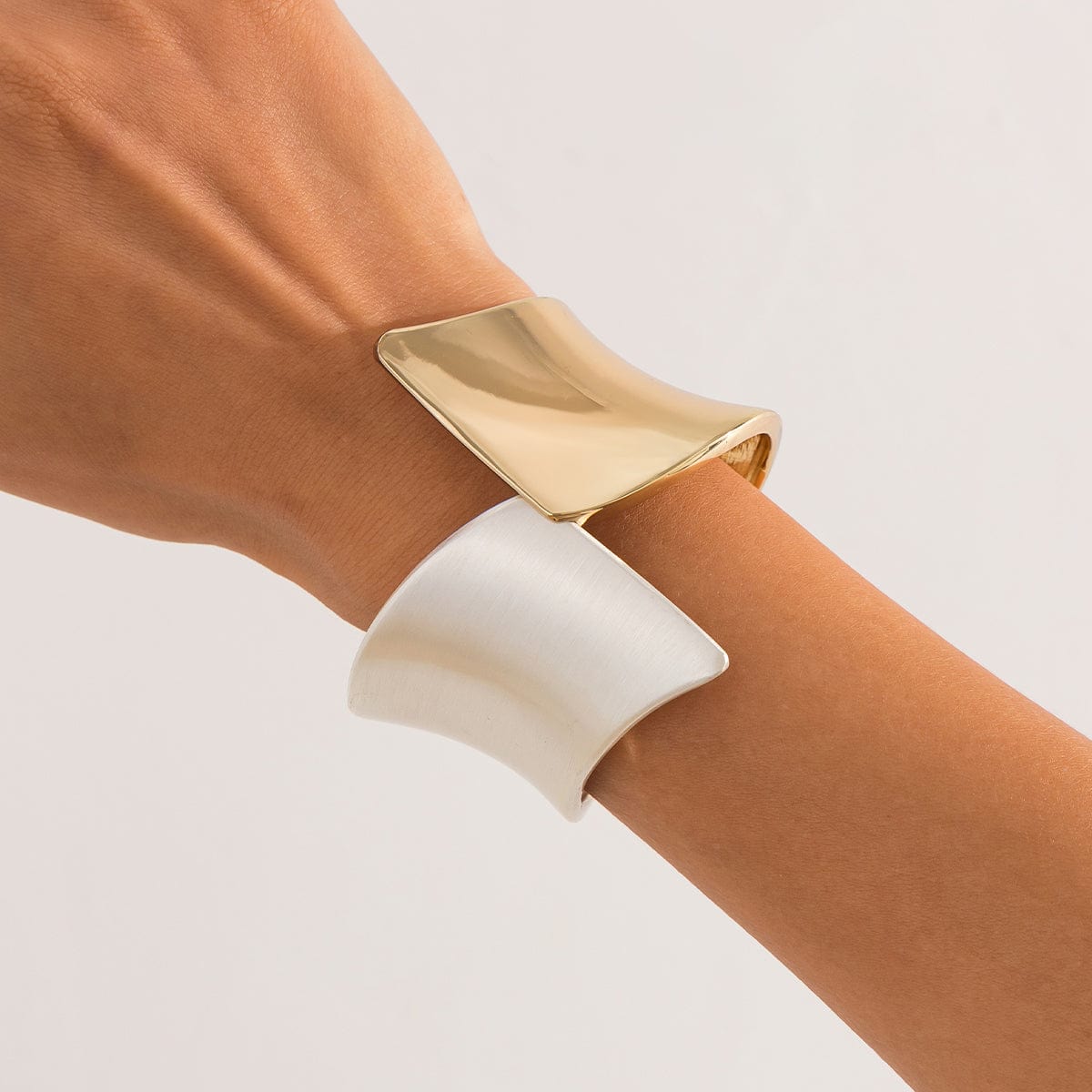 Chic Two Tone Frosted Wide Cuff Bangle Bracelet - ArtGalleryZen