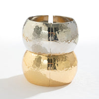 Thumbnail for Chunky Gold Silver Tone Hammered Wide Cuff Bangle Bracelet - ArtGalleryZen