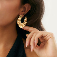 Thumbnail for Chunky Gold Silver Tone Pleated U Shaped Stud Earrings - ArtGalleryZen