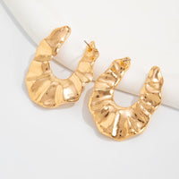 Thumbnail for Chunky Gold Silver Tone Pleated U Shaped Stud Earrings - ArtGalleryZen