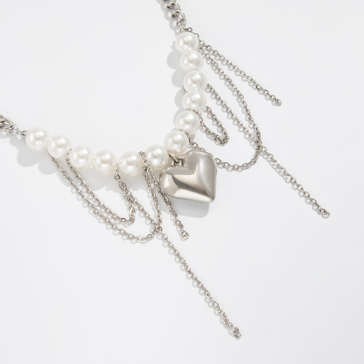 Chunky Layered Heart Pendant Pearl Curb Chain Necklace - ArtGalleryZen