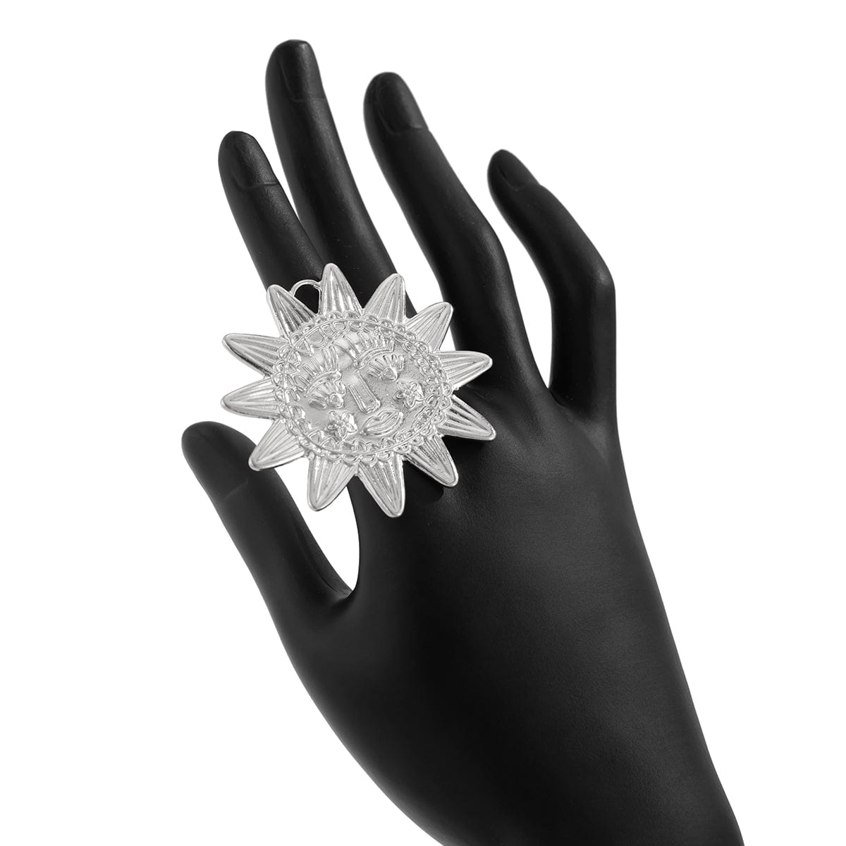Chunky Relief Smile Sun Open Ring - ArtGalleryZen