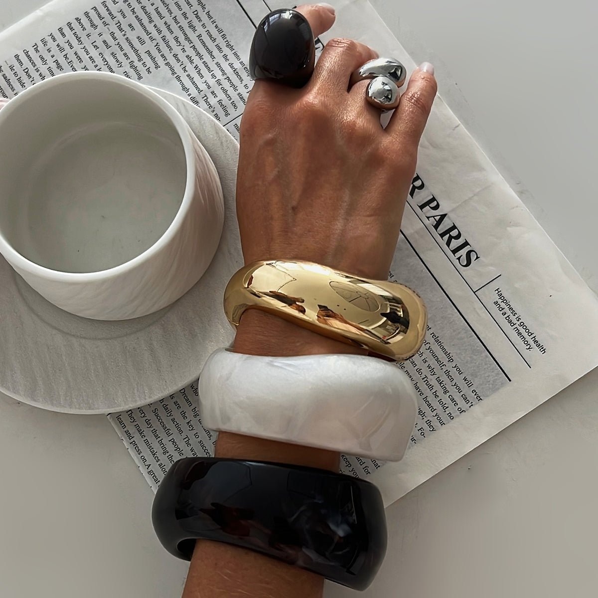 Chunky White Resin Bangle Bracelet - Modern Curved Design Statement - ArtGalleryZen